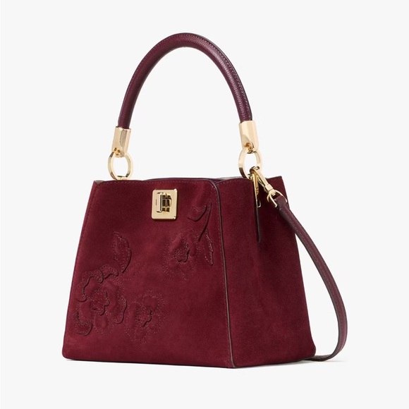 NWT KATE SPADE Phoebe Suede Floral Applique Small Top Handle Satchel - Picture 3 of 9